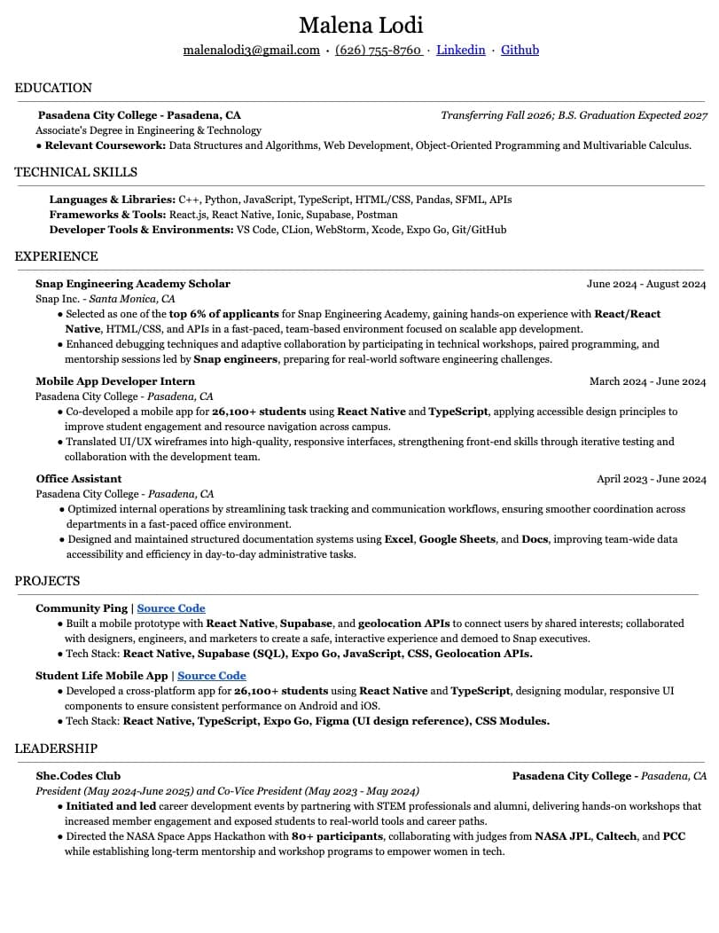 Preview of Malena Lodi's Resume
